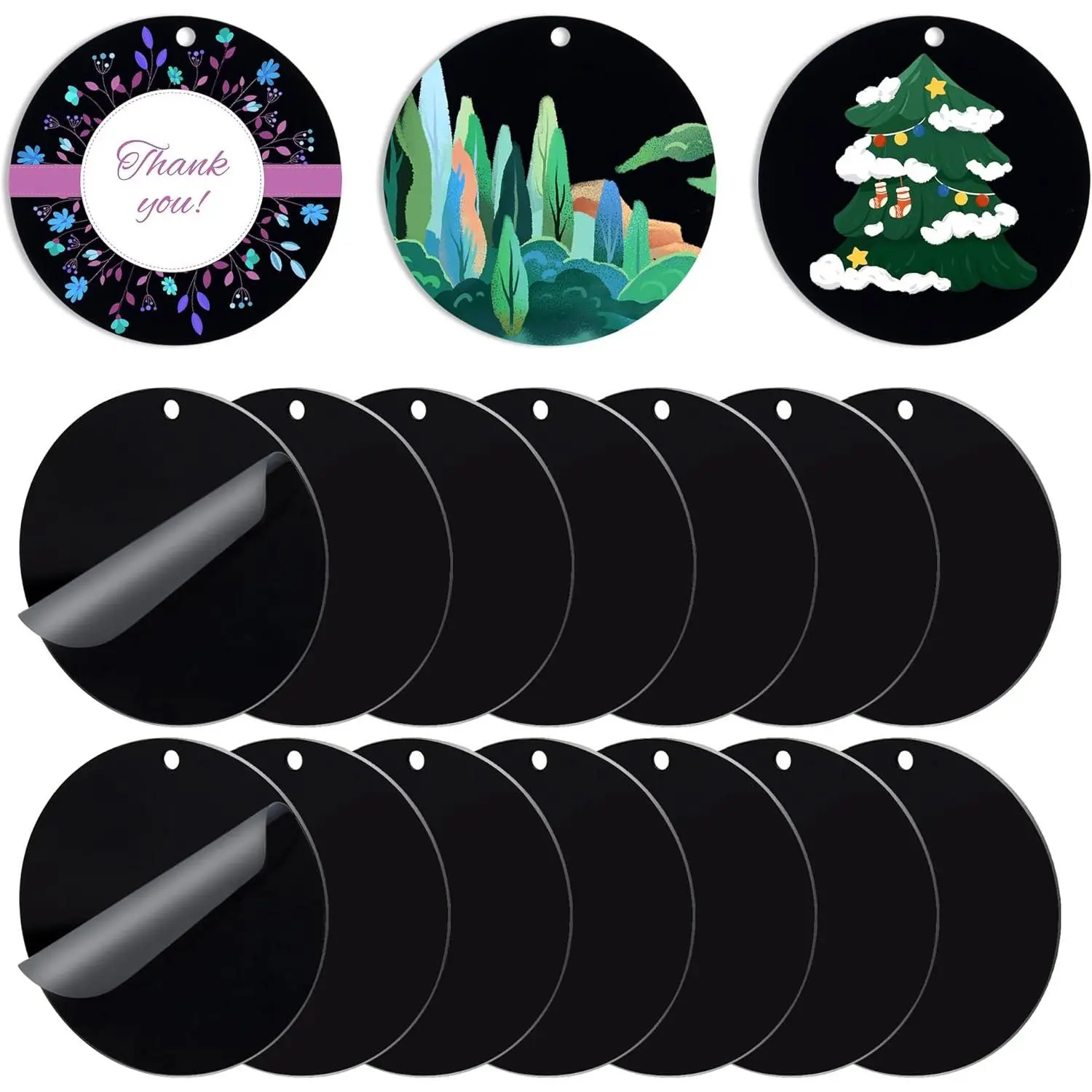 20Pcs Black Acrylic Round Sheet with Holes,Blank Glossy on Both Sides, 3.5 inches/8.9 cm Diameter, 1/8 inch Thick, for Personalized DIY Handmade Ornament Custom Materials