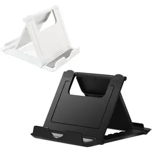 2 Pack Portable Cell Phone Stand Holder for Desk, Foldable Pocket-Sized Mount, Universal Adjustable Desktop Mobile Phone Kickstand Compatible with iPhone IPads Kindle Android Black & White Compact Durable