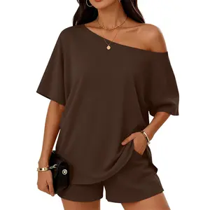 Women's Casual Two-Piece Loungewear Set — Off-Shoulder Top and Slim-Fit Shorts (Spring/Summer Style)