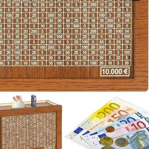 Vintage Wood Money Saving Box with Savings Tracker & Numbered Labels - Bank for /s, Financial Goal Keeper, Retro Coin & Bill Holder, Educational Savings for change Stash