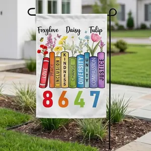 8647 Teacher Garden Flag, Inclusive Classroom Outdoor Decor, Diversity Equality Kindness Justice Banner, School Counselor Appreciation Gift, Rainbow Books Floral Yard Flag For Teachers