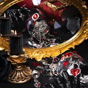 Mieuas Gothic Witch Mystery Surprise Jewelry Jar Set - 30 Handpicked Pieces Including Rings, Necklaces, Earrings & Occult Accessories for Halloween Gift Organiser Boxes