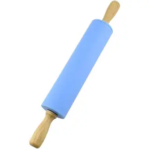 Silicone Rolling Pin with Wooden Handle - Non Stick Surface Dough Roller-roller pins for baking Pastry,Pizza,Fondant,Tortilla, Bread Crus& Christmas Cookies Supplies Gift for Home Bakers.