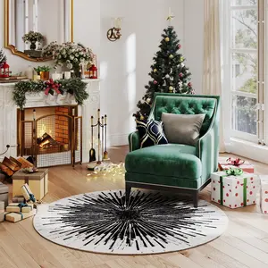Modern Abstract Round Rug 4Ft - Washable 4x4 Circle Rugs for Living Room Bedroom Bathroom Non Slip, Soft Indoor Floor Carpet for Kitchen Entryway Family Room