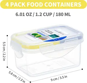 4 PACK 6OZ Small Plastic Food Storage Container Set Portion Control Mini Bento Box Leaf-proof To-go Container with Lids