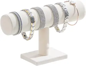 T-Bar Bracelet Holder, Bracelet Watch Display Stand For Store Show, Hair Tied Watch Jewelry Organizer Rack For Selling Show (Beige Velvet)