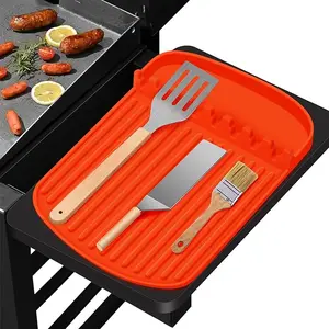 Silicone Griddle Tools Mat for Blackstone,16.9“ x 11.8" Spatula Mat with Drip Pad,Heat-Resistant Grill BBQ Caddy Utensils Holder for Kitchen,Cooking & Countertop,Side Shelf Mat Blackstone Aceessories
