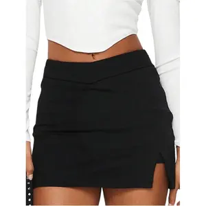 Women's Mini Skirt Skorts Y2k Split Zipper Side Stretchy Pencil Bodycon Skirts with Shorts Underneath