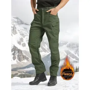 Men's wool lined work pants - thick, tactical, multi pocket design, suitable for winter outdoor activities, hiking, outdoor casual wear, autumn and winter | solid color design, reinforced pocket design, camping equipment, hiking pants, highGift