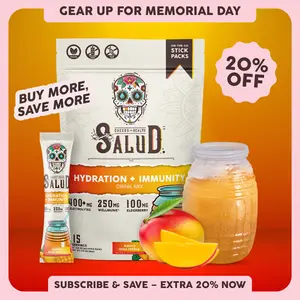 Salud 2-in-1 [Hydration + Immunity - Mango] Electrolytes Powder, Agua Fresca Drink Mix, Elderberry, Dairy & Soy Free, Non-GMO, Gluten Free, Vegan, Low Calorie, 1g Sugar (15 Servings)