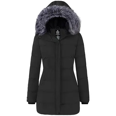 Wantdo 2026 New Women's Long Sleeve Quilted Thick Puffer Jacket - Adjustable Hood, Keys+Wallet Pockets, Mountain-Ready Outer Layer Style, Casual Fitted Winter Outerwear, Christmas Gift Idea