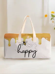 Large Capacity Corduroy Travel Duffel Bag, Bee Print Weekender Bag, Casual Yoga Fitness Handbag for Short Trips & Daily Commute, Multifunctional