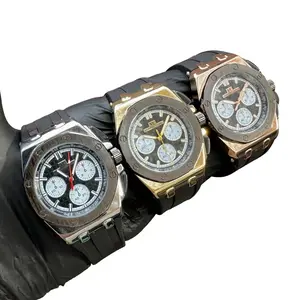 Gold/Silver/Rose Gold Octagonal Shape Chronograph Silicone Rubber Strap Watch