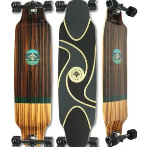 TIKI DROP DOWN LONGBOARD - Wooden Design with Unique Black and Yellow Swirl Pattern