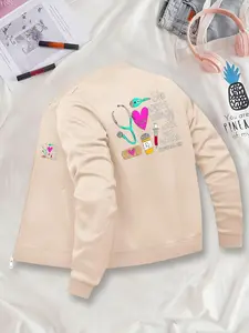 Women's Casual Fitted Jacket, She Works Willingly Graphic Print, Zipper Closure, Pockets, All Seasons Wear, Sizes S-Xxl