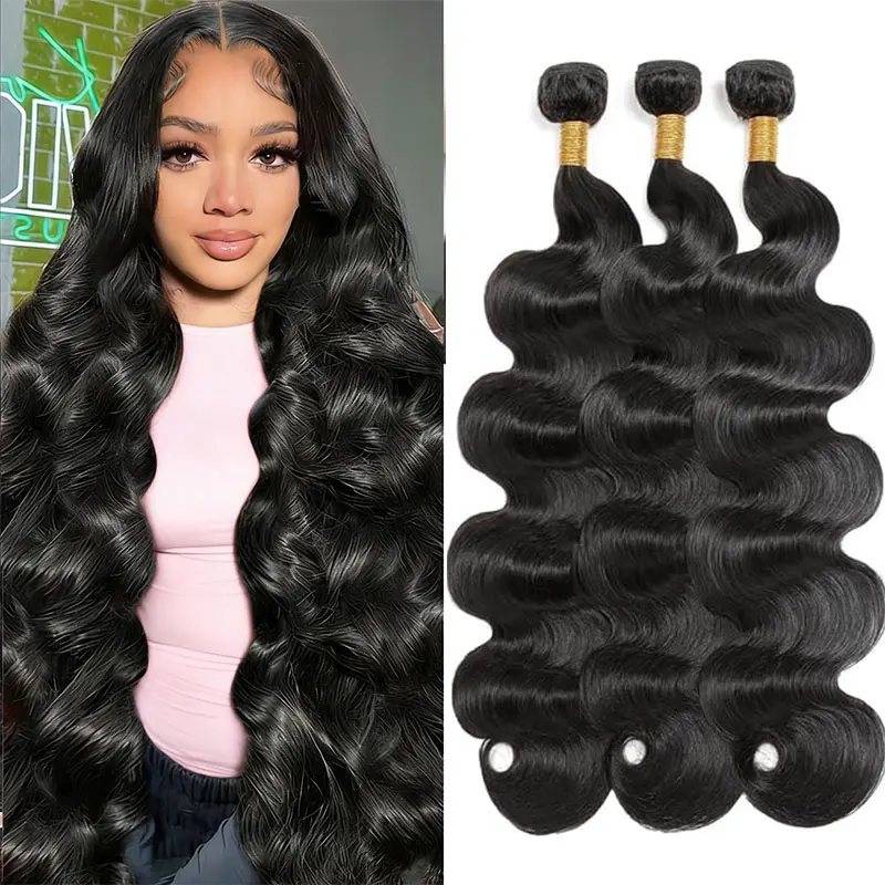 Yonova Unprocessed Brazilian Body Wave Human Hair Weave Bundles, Sew-in/Quick Natural Wave Weave Extensions (1/3/4 PCS Natural Color), Bundles of Human Hair for Graduation, Birthday, Clean & Casual Looks bundle restock