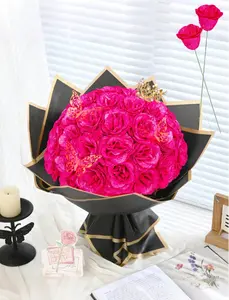 Artificial Glitter Rose Bouquet, Faux Rose Flowers with Wrapping Paper for Wedding, Anniversary, Valentine's Day, Mother's Day & Home Decor