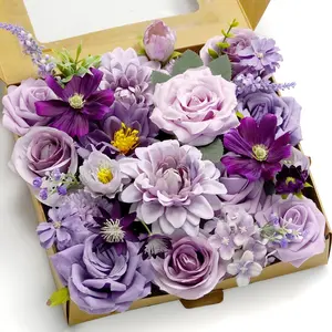 Artificial Flower Bouquet Mixed Silk Chrysanthemum Rose with Stems, DIY Wedding Bridal Arrangement, Baby Shower, Home Decor