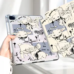 Lovely Angel Lamp iPad Case, Tri-Fold Stand Case for iPad, Transparent Acrylic Hard Back, Pencil and Charger Slots, Tablet Cover for iPad 10.2inch, Mini, Pro, Air, Ideal for Work and School, Tablet Protective Cover