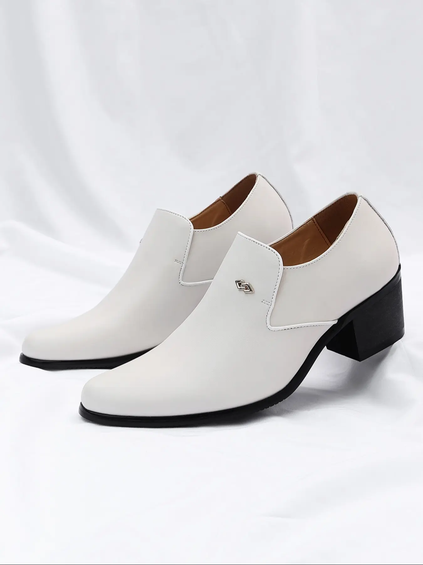 Men's Classic High Heel Cuban Shoes, Pure Color Fashion Casual Party Shoes, Rubber Sole, Fleece-Back, Less Than Ankle Height