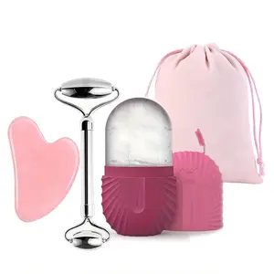 3 in 1 Gua Sha Tool Set, Face Massagers, Facial Roller Firming Neck Roller Body Care Reusable Skin Care Massage Tool Set, Including Scraper & Storage Bag & Ice Roller, Skin Care Tool for Women