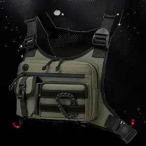 Men's Tactical Chest Bag with Built-in Phone Holder & Adjustable Strap -  Run/Bike/Camping Pack, Secure Zipper Compartments, Hands-Free Viewing, Durable Polyester for Outdoor, Gym, Travel - Black, Running Accessories