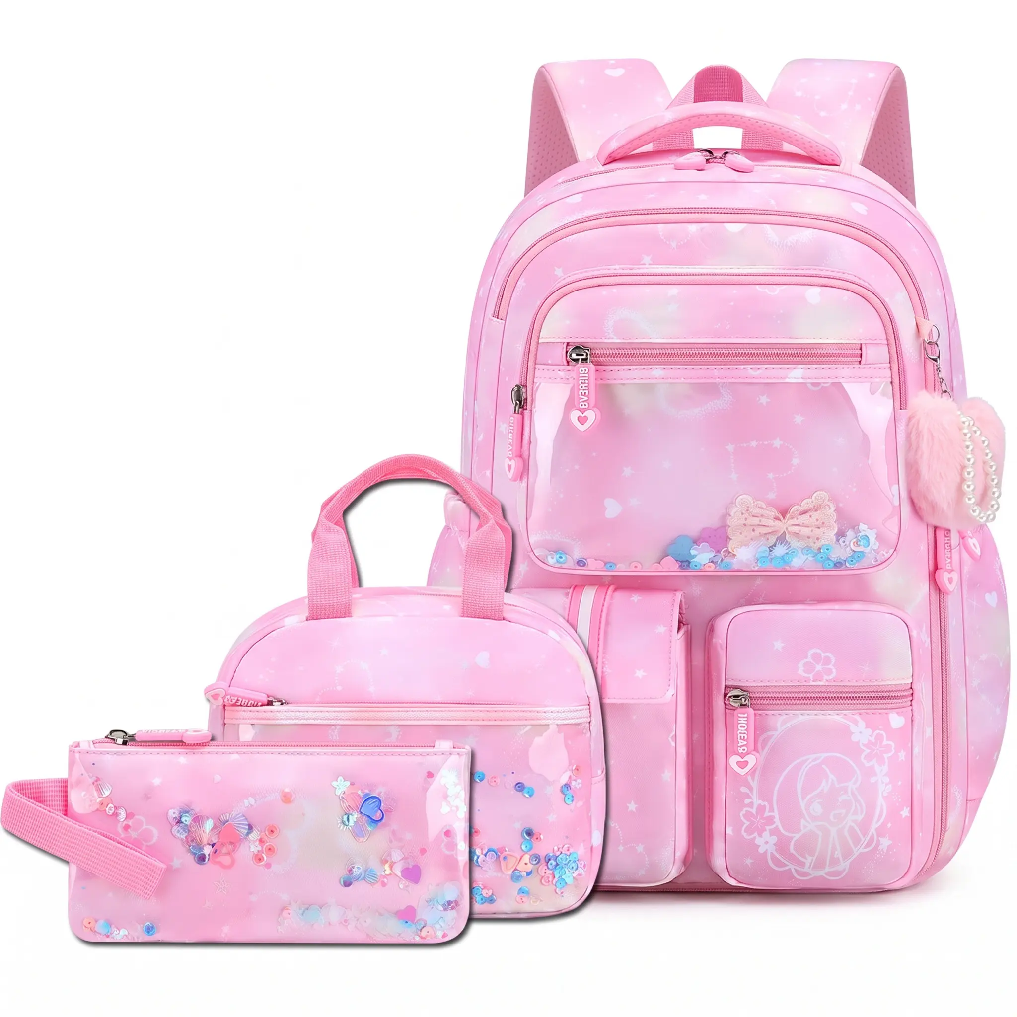 Waterproof Nylon Functional Backpack with Expandable Capacity, Ergonomic Curved Shoulder Straps, Ultra-Lightweight Breathable Design, and Secure Zip Closure - Includes Butterfly Print Multi-Piece Bag Set for Daily Travel and Commute.