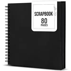 Photo Album 8x8 Inch DIY Scrapbook Album 80 Pages Thick Kraft Paper Memory Book for Wedding and Anniversary Family (Black, 8 Inch)