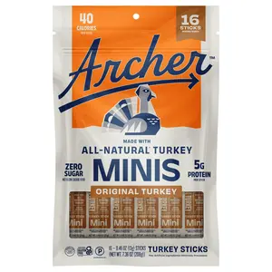 Archer Jerky Original Turkey Minis - 16ct, 5g Protein, Zero Sugar, Paleo Meat Dry Snack Sticks, All Natural Turkey