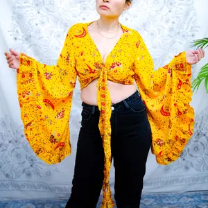 Bell Sleeve Tie Top, Boho Wrap Top, Hippie + Fairy Core Crop Top, Bohemian Blouse, Hippie Festival Top, Vintage Silk Top, Free Spirit Style, Retro, Flare Sleeve Top, Y2K Fashion, 70s Style Clothing, Plus Size Inclusive, Summer Blouse, Crop Top