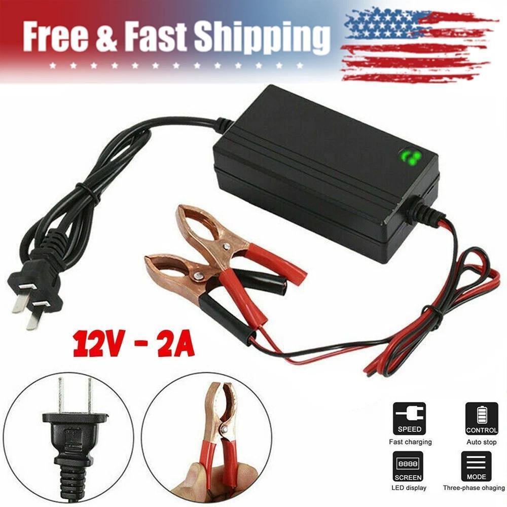 12V Auto Car Battery Charger & Maintainer, Compact 2A Max Power ABS Plastic Smart Trickle Float Charger with Automatic Desulfator, Pulse Repair for Cars-Trucks Lead-Acid AGM GEL Batteries system antigravity
