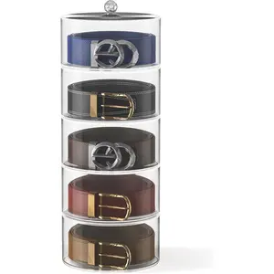 5-Tier Clear Acrylic Belt Organizer Storage & Holder for Closet, Space Saving Display Case for Belts, Ties and Jewelry