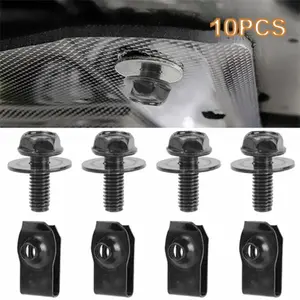 10 Piece Car U-Bolt Fasteners, M6 Body Bolt Screw Set, Universal Fender Bumper Guard Clips, Durable Replacement Hardware for Car Interior Exterior Assembly