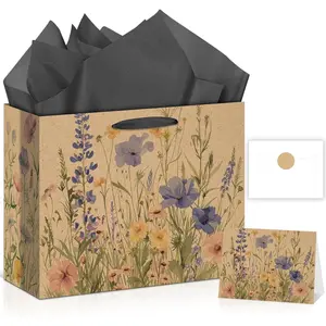 Wildflower  Bag Christmas Gifts  Floral Birthday Bag with Wrapping Paper Card Sticker Envelope for Watercolor Flower Christian Presents Wedding  Shower Bridal Shower Engagement Gifts Wrap