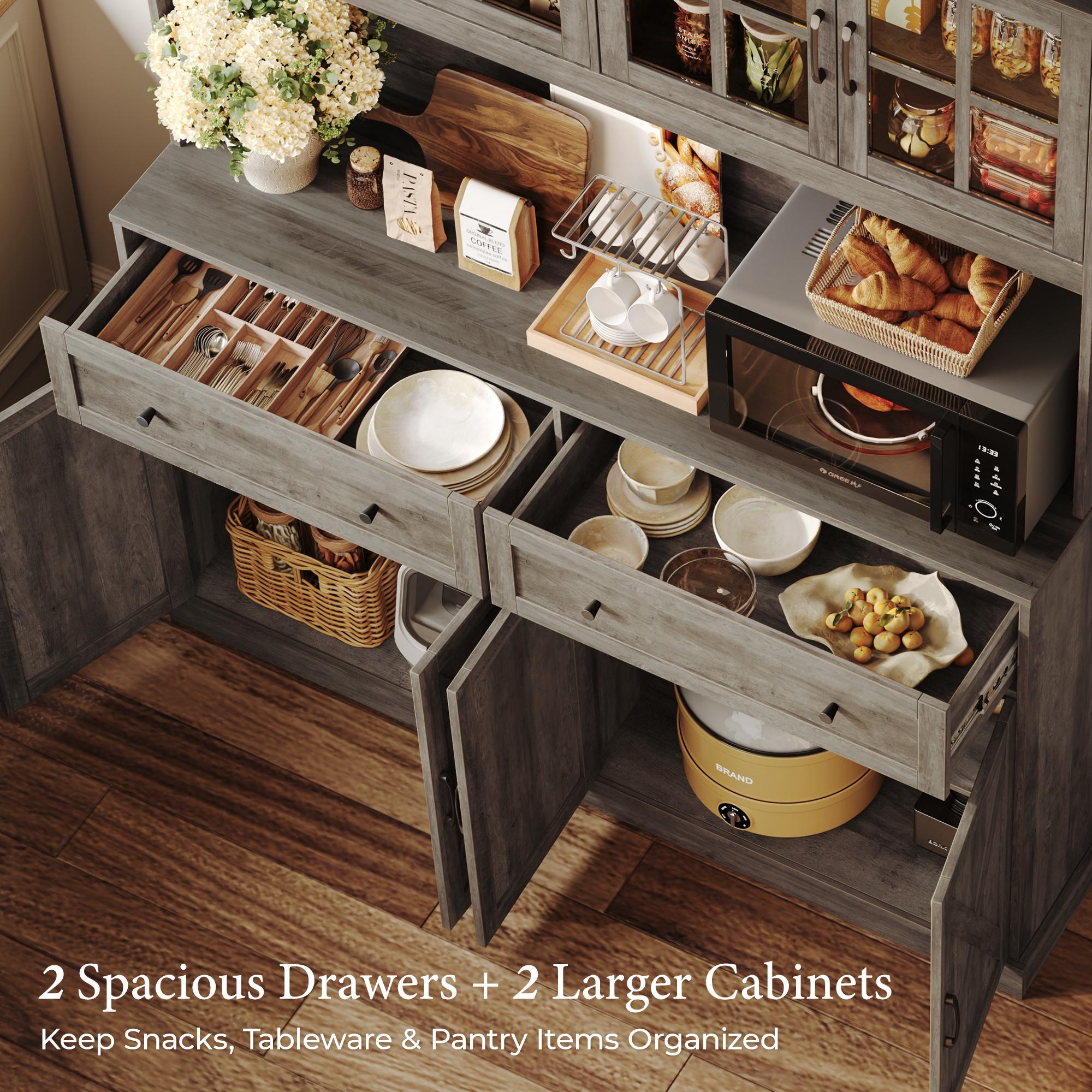 【2 Packages Shipping】PRAISUN 71''H x 55.1''W Pantry Cabinet with Charging Station, 4 Wide Cabinets Kitchen Pantry with 2 Drawers, Farmhouse Hutch Storage Cabinet, Tall Coffee Bar, Acrylic Door, Adjustable Shelves 【2 Packages Shipping】PRAISUN 71''H x 55.1''W Pantry Cabinet with Charging Station, 4 Wide Cabinets Kitchen Pantry with 2 Drawers, Farmhouse Hutch Storage Cabinet, Tall Coffee Bar, Acrylic Door, Adjustable Shelves