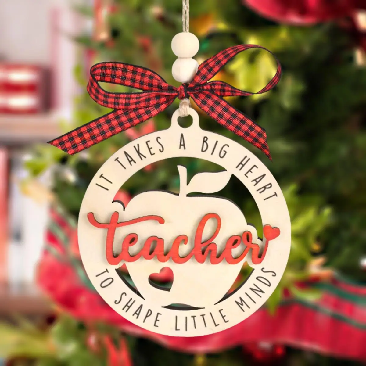 Apple Shaped Teacher Hanging Ornament, 1 Count Wooden Hanging Ornament, Teacher Gift, Christmas Party Decoration, Unique Birthday Gift