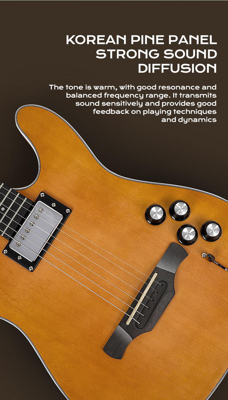 Bullfighter K10 Hybrid Silent Guitar – 2-in-1 Acoustic & Electric Modes, Built-in Chorus & Reverb Effects, Solid Maple Body, Lightweight & Portable – Perfect for Home Practice, Travel, and Stage Performance