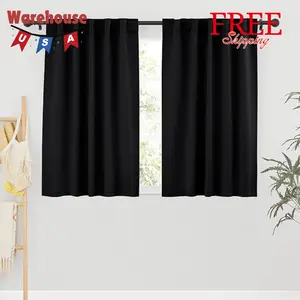 Short Bedroom Blackout Curtains - Small Window 42-inch Wide x 45-inch Long, Black, 2 Panels