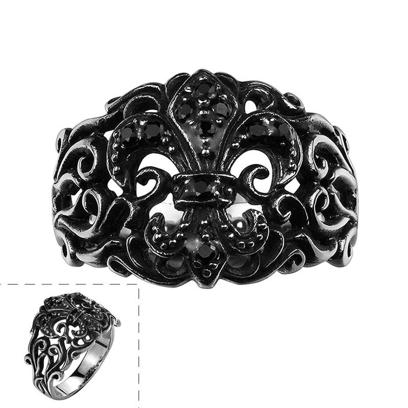 LZD Stainless Steel Gothic Biker Ring – Black Cross Crown Design, Men’s Unisex