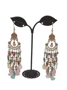 Golden Tassel Beaded Earrings - Elegant Design with Gold Finish and Simple Bead Cluster