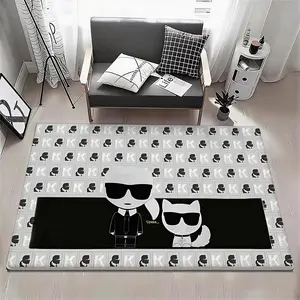ART Karl Lagerfeld Floor Mat Eco Flannel Doormat Non-Slip Odorless Soft Short Plush Indoor Floor Rug Home Decor Aesthetic Bedroom Living Room Kitchen Mat 6 Sizes Available 40x60 50x80 60x90 80x120 100x160 120x160cm