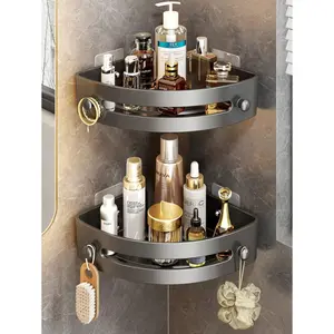 A1/2/3pcs Triangle Bathroom Shelf, Wall Mounted Easy Install Black Minimal Triangular Rack, Suitable For Kitchen & Bathroom, Stackable Corner Shelves Home Bathroom Decor Bathroom Organizer