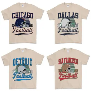 Vintage Style All Team Football T-shirt, Sand Color Football T-shirt, Football Fan Gift Streetwear Casual Cotton Crewneck Shortsleeve T-Shirt Menswear
