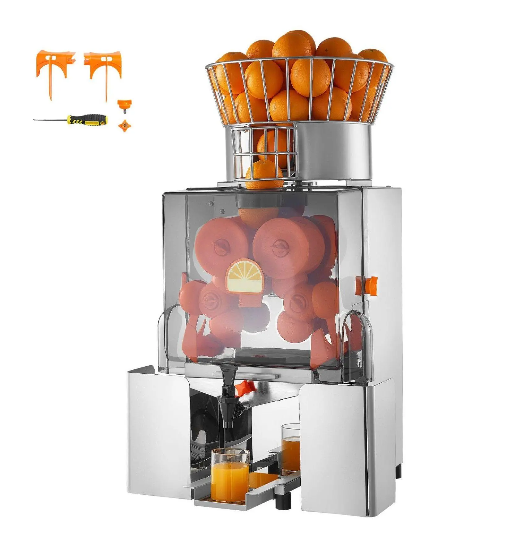 Orange Juicer Machine, 120W Electric Citrus Juicer, Automatic Orange Squeezer for Lemons, Pomegranates - 20 Oranges/Minute, Stainless Steel with Water Tap & Peel Bucket Default