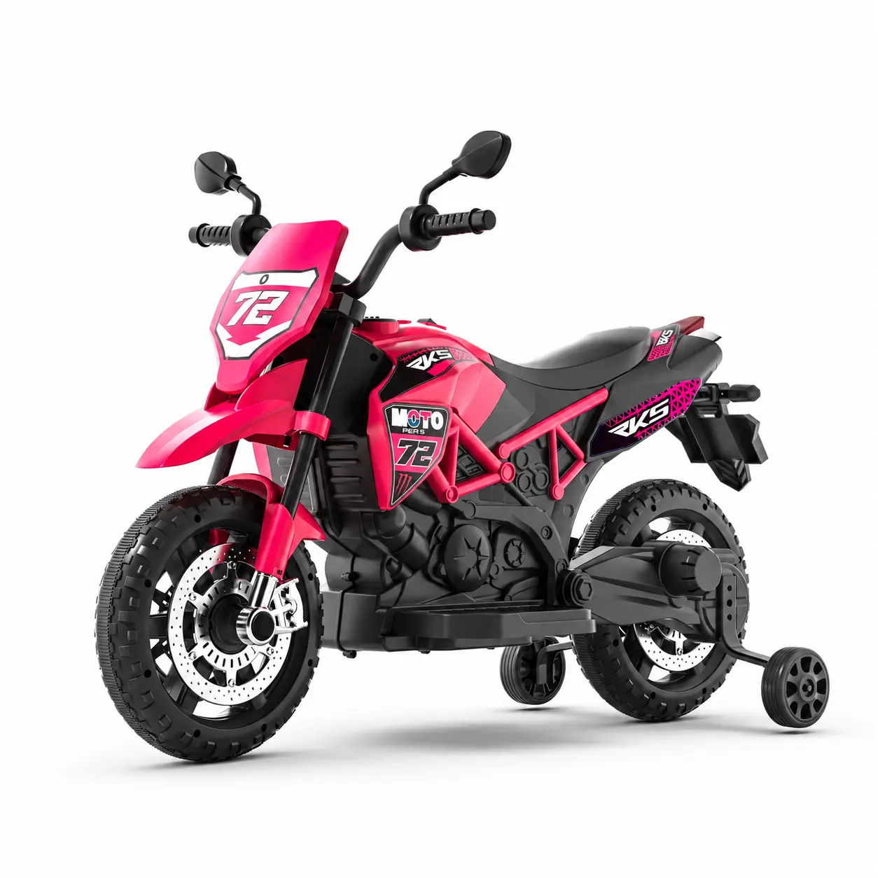 Kids Electric Dirt Bike Ride-On Motorcycle with Training Wheels, Rechargeable Battery-Powered Toy for Boys & Girls, Pink