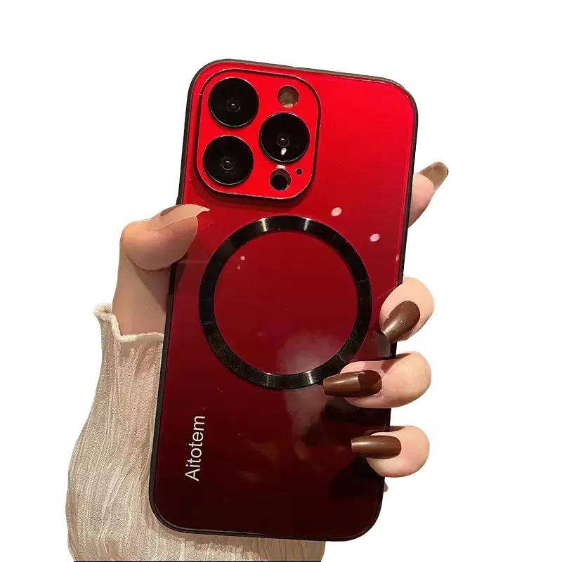 ROTUNOE Case for iPhone 16 Pro Max 15 14 13 12 11 Pro Max Case, Support for Magsafe, Magnetic Wireless Charger Case, Gradient Glass Back Cover with Full Camera Lens Protector Cover