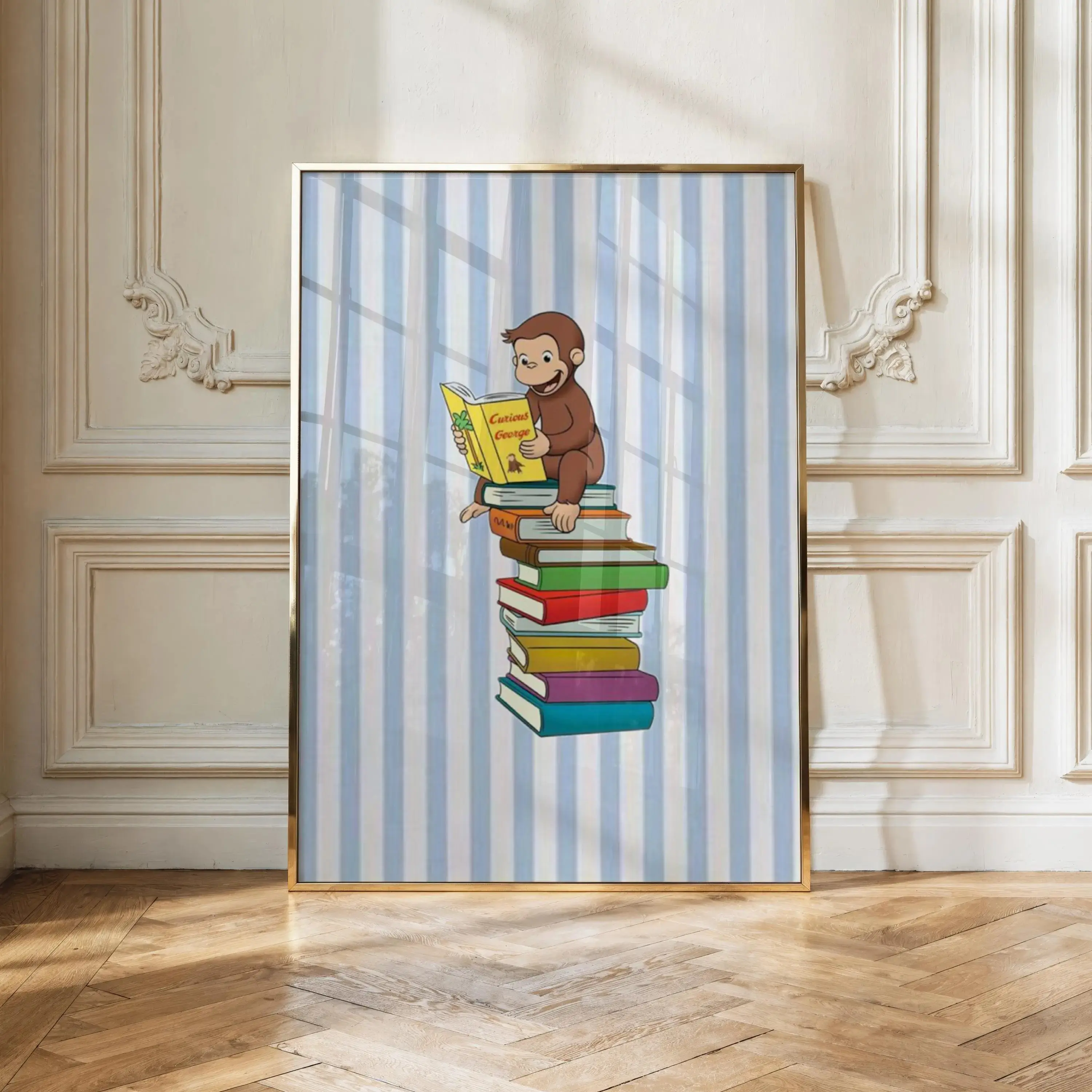 Curious George Poster Reading Monkey Wall Art Kids Bedroom Decor Nursery Wall Art Playroom Print Boo Unframed Poster