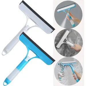 Blue 3 in 1 Window Cleaning Scraper with Spray Bottle - Portable Multi-Scenario Use Squeegee & Scrubber for Windows, Walls, Car Windshields, Bathrooms, Kitchens   Glass Cleaner Tool Lightweight