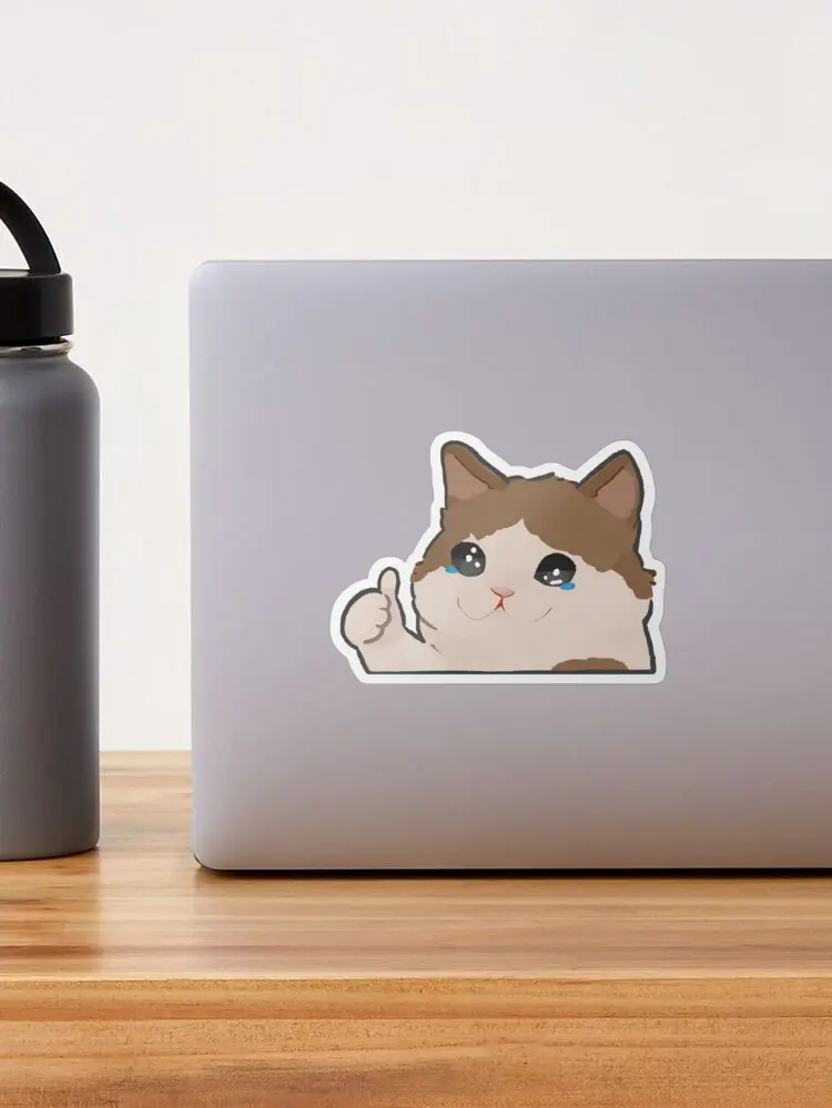 Crying Cat Meme Vinyl Sticker, Funny Sad Cat Decal, Humorous Feline Reaction Sticker, Laptop Water Bottle Decal