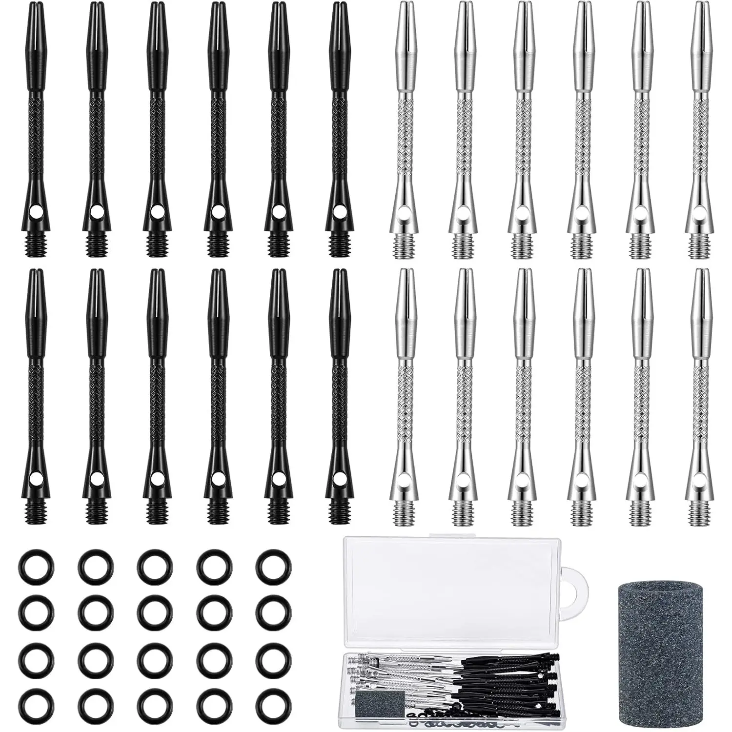 24 Pieces Aluminum Dart Shafts Shafts for Darts Steel Tip Soft Tip Dart Accessories 1.97 Inches Hard Metal Dart Stems with Rubber O Rings Darts Sharpener for Sports Outdoor Dart Flight (Black, Silver) - Home Improvement.